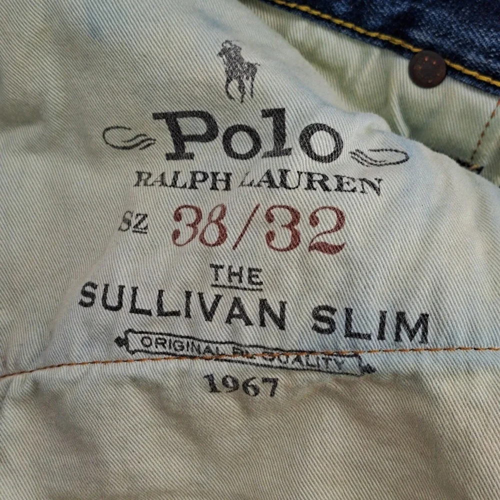 Polo Ralph Lauren Sullivan Slim Jeans Mens 38x32 Cotton Blue Faded Button Fly